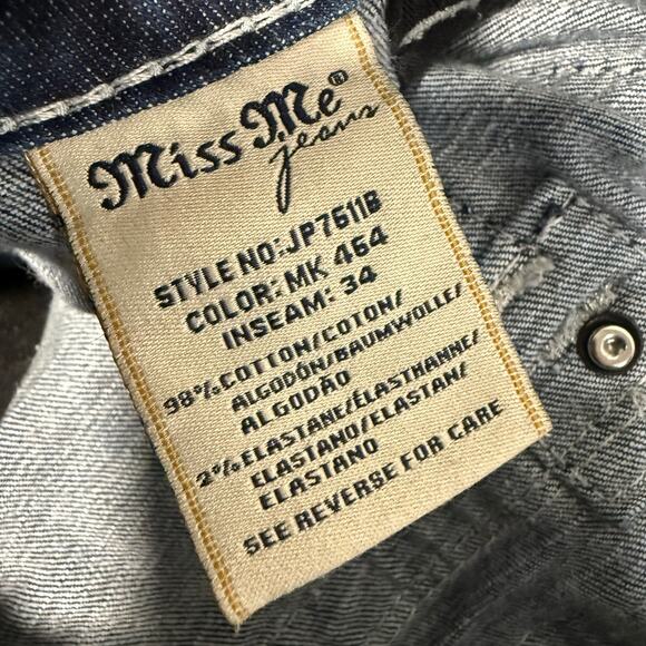 Miss Me Women's Signature Boot Jeans Cross Back Sequin Bling 28 Blue Denim - Picture 9 of 10